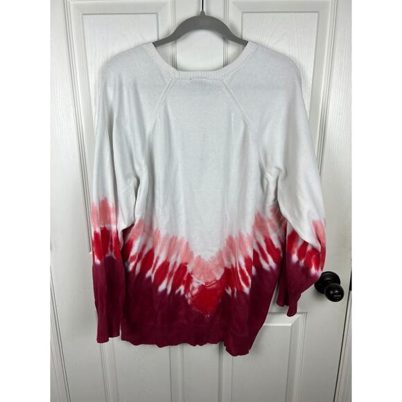 Torrid Sweater 3X Pink Red White Tie Dye Ombre Lightweight Knit Pullover - Picture 8 of 8